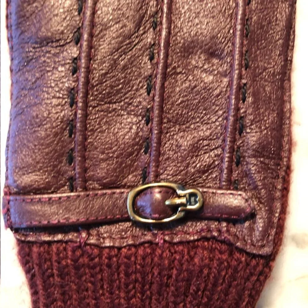 AIGNER Stretch Faux Leather Knit Gloves